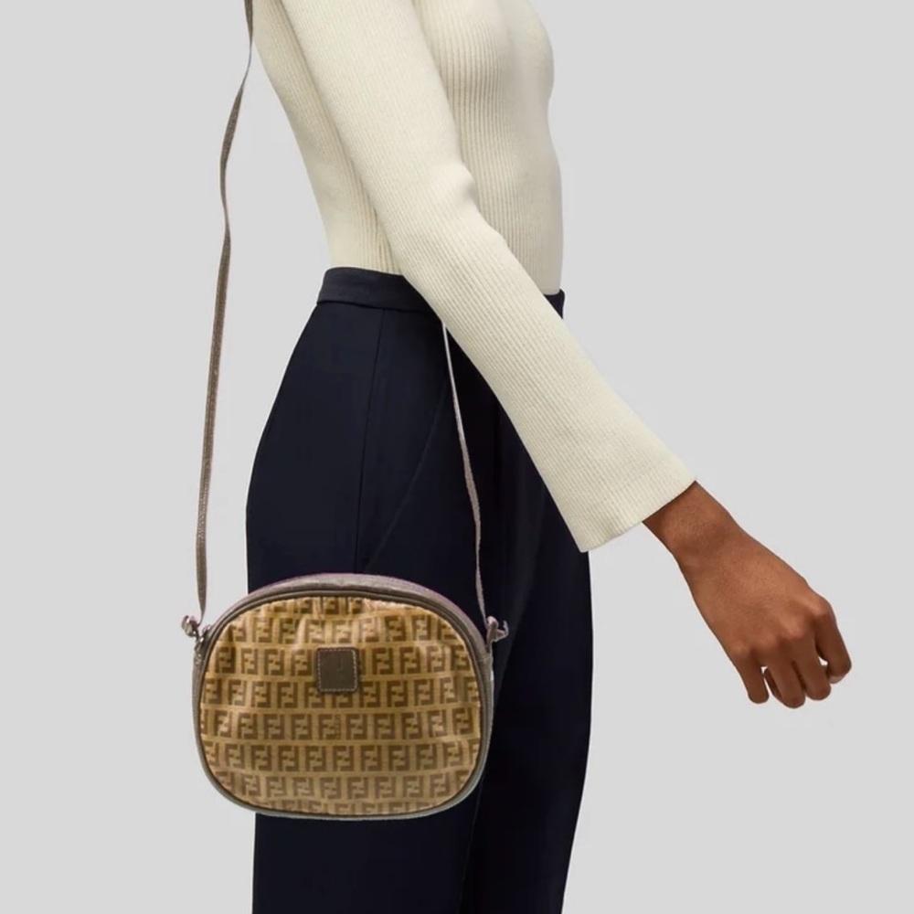 Fendi Tan zucchino FF logo Crossbody Bag with Structured Design